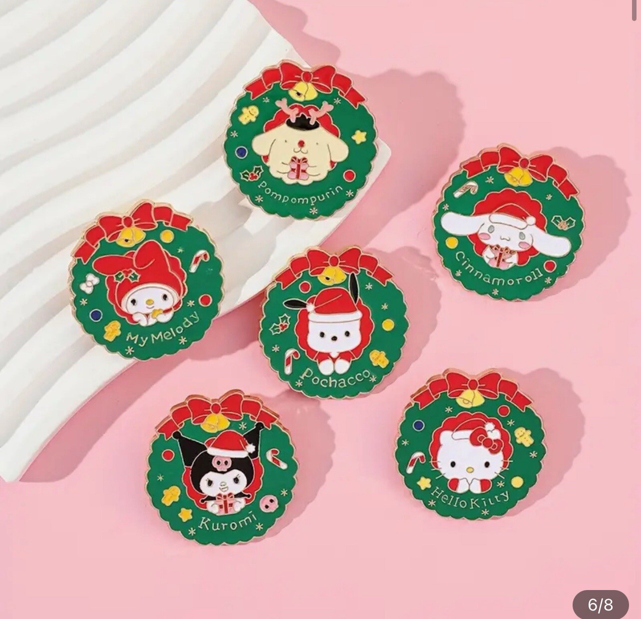 6pcs Sanrio Christmas Pins Miniso Hello Kitty Kuromi Cinnamoroll My Melody