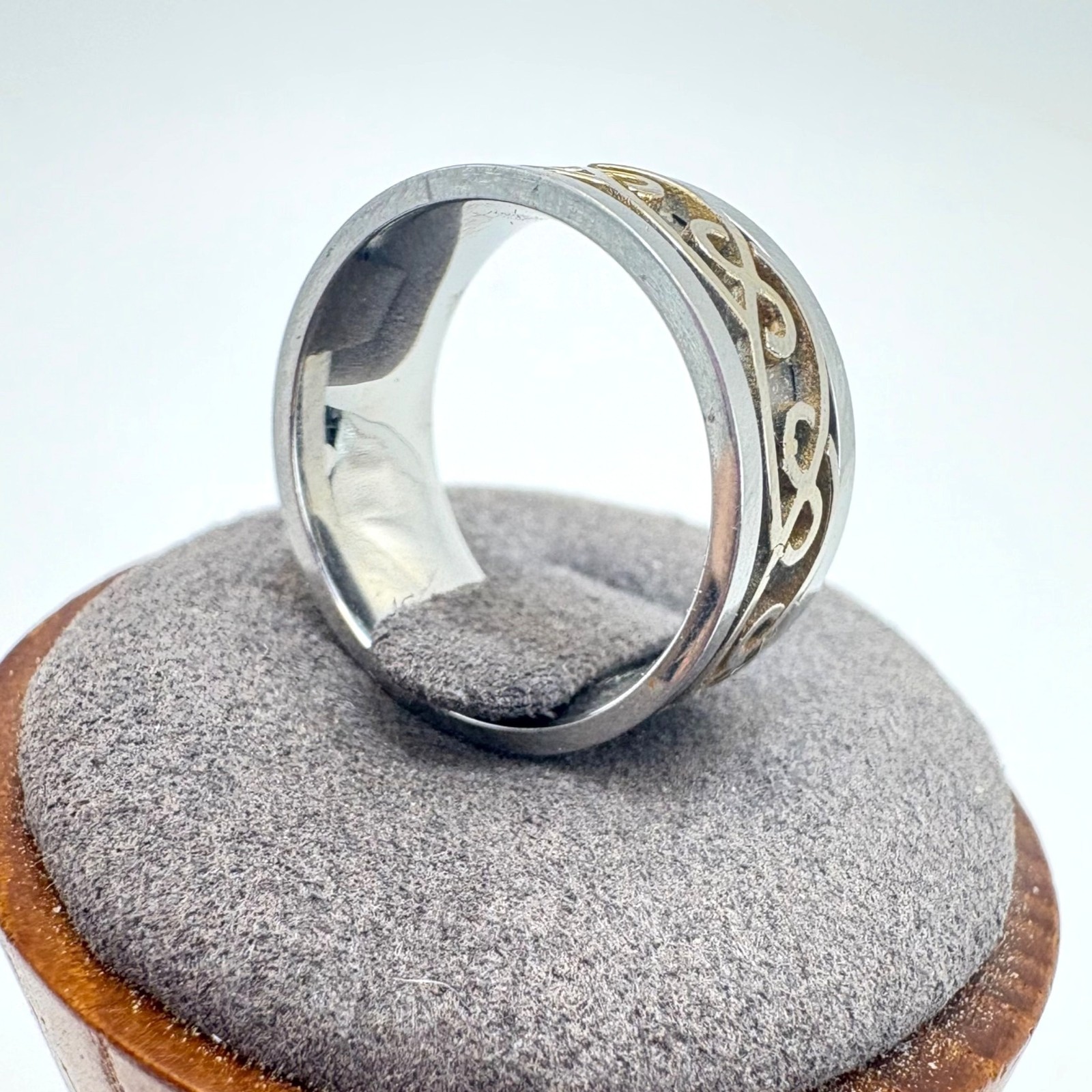 Celtic Knot Design Cigar Band Stainless Steel Gold Silver Color 8.25mm Wide Sz 7