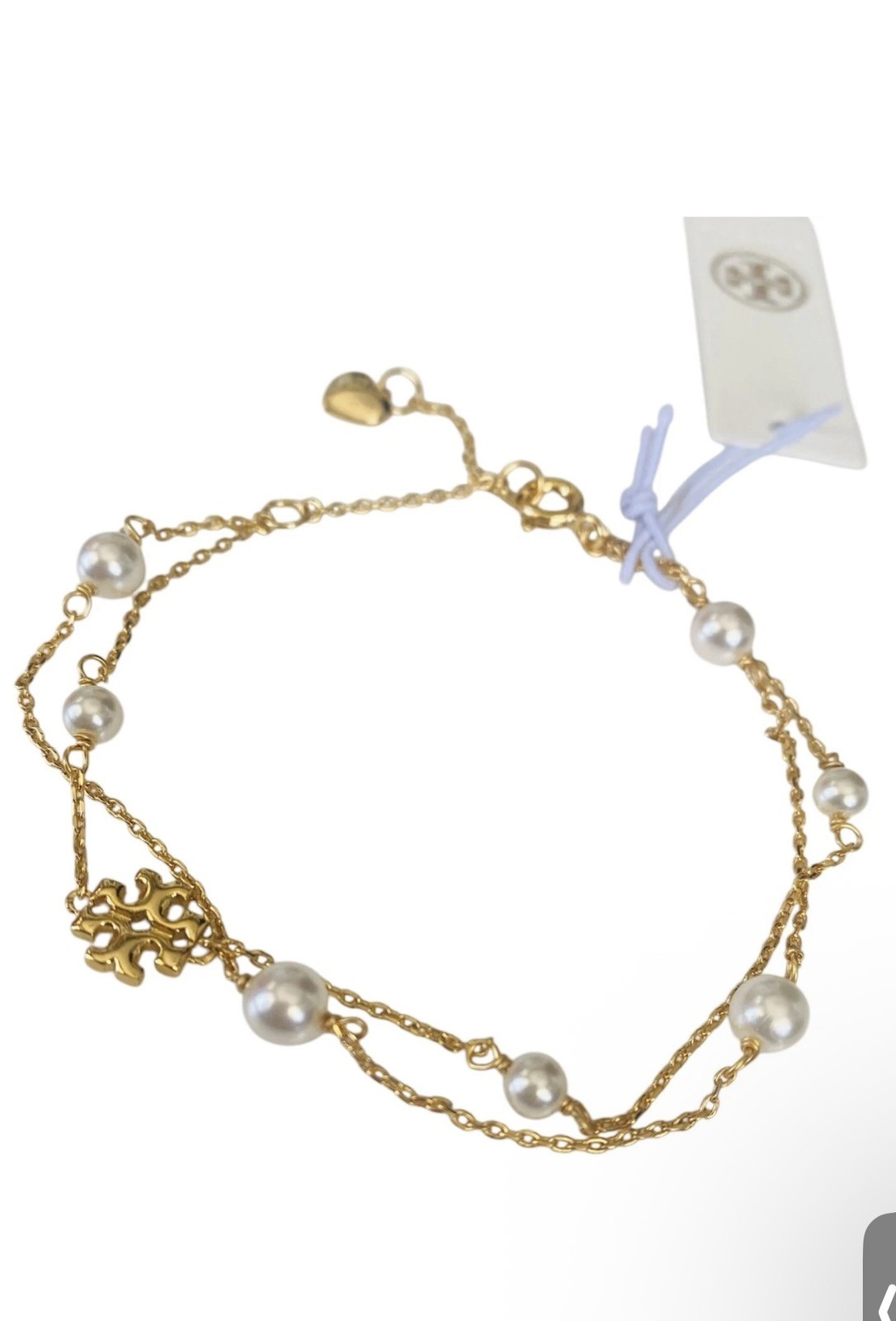 Auth New Tory Burch GOLD Kira Pearl Double Strand Bracelet Tag $178 Sexy Gift