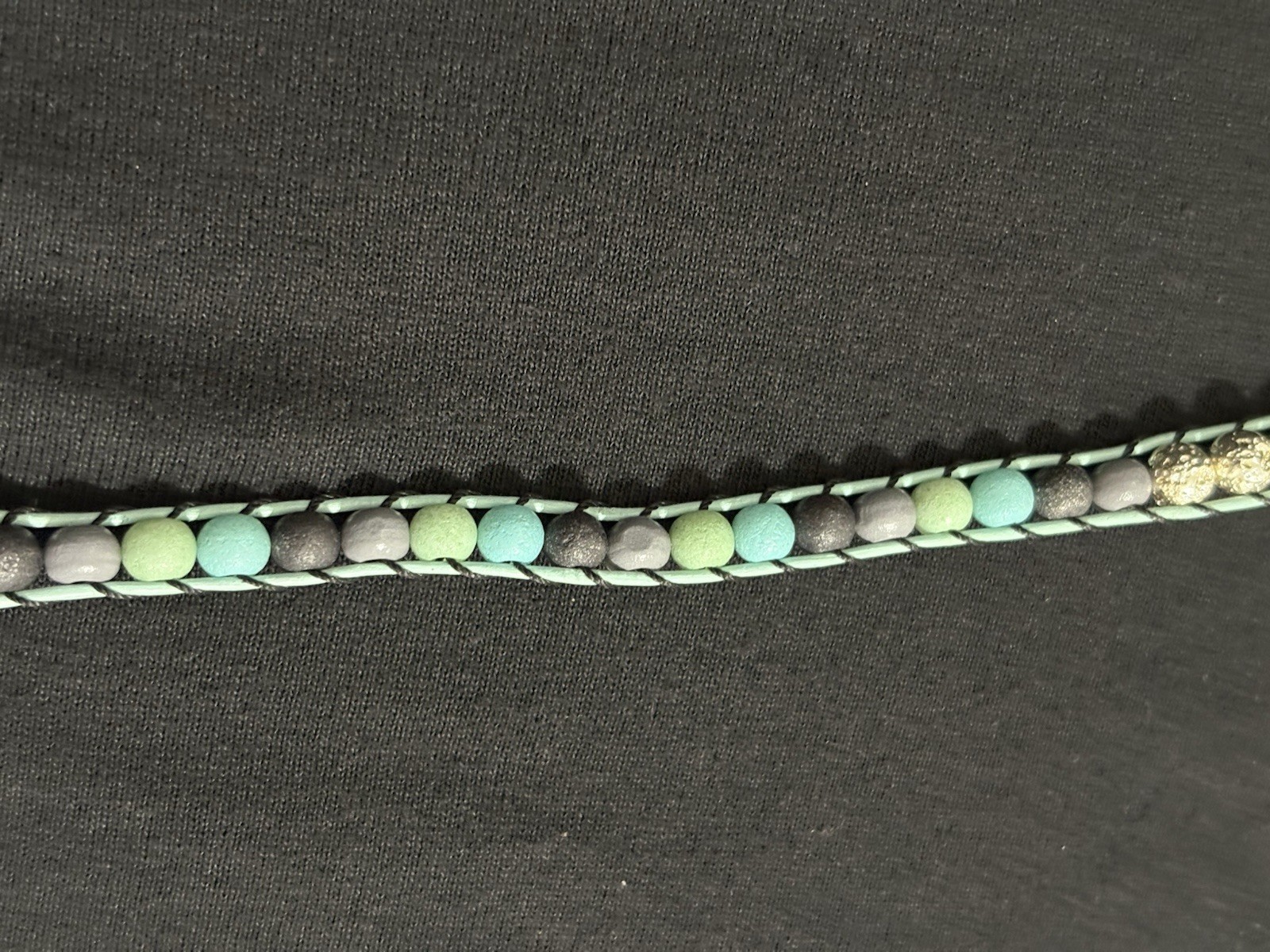 Handmade Leather Wrap Bracelet Turquoise Gray Black Beads Button Closure Boho