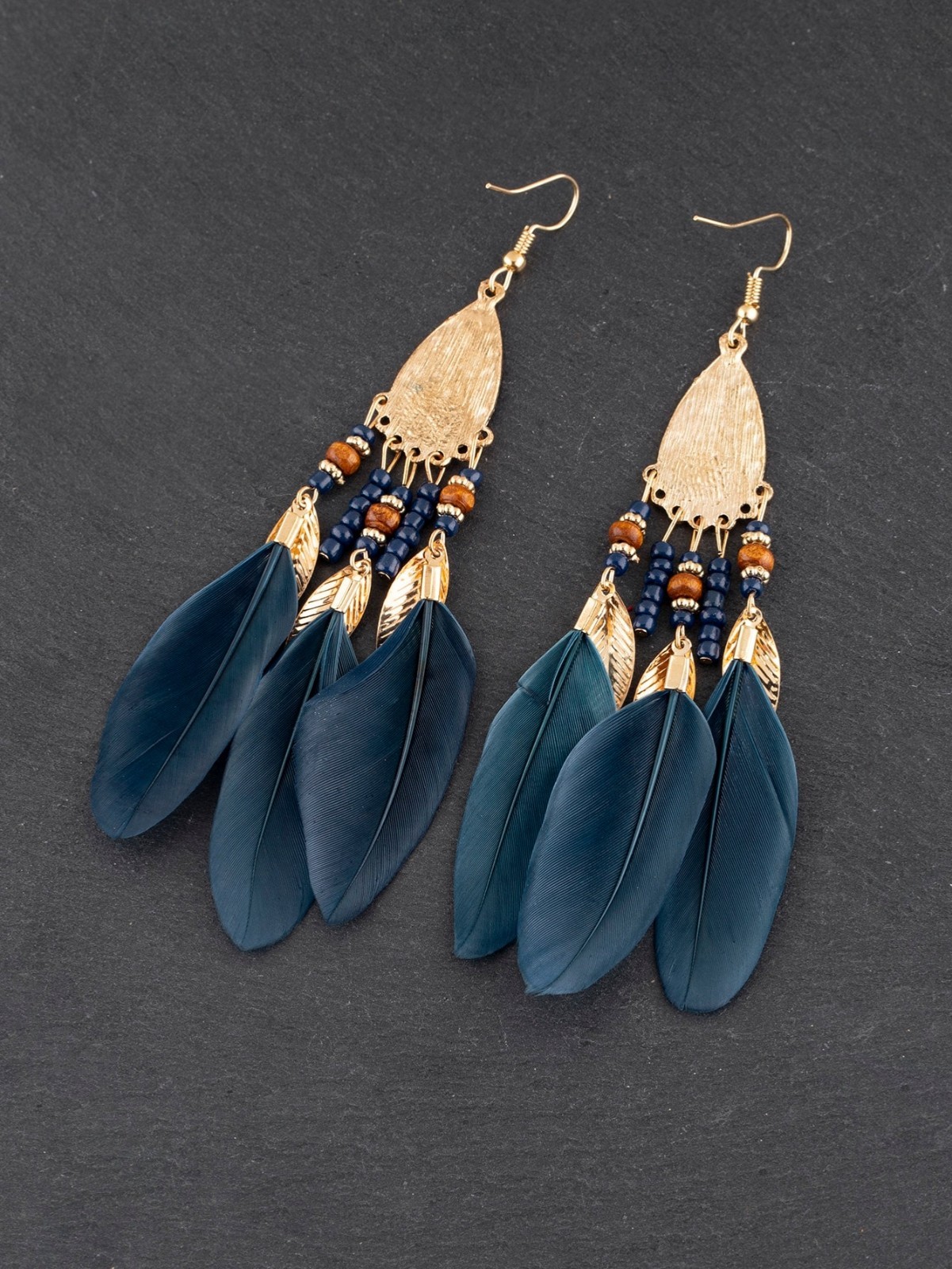 Handmade Bohemian Charm Colorful Feather Retro Design Beaded Long Earrings Women