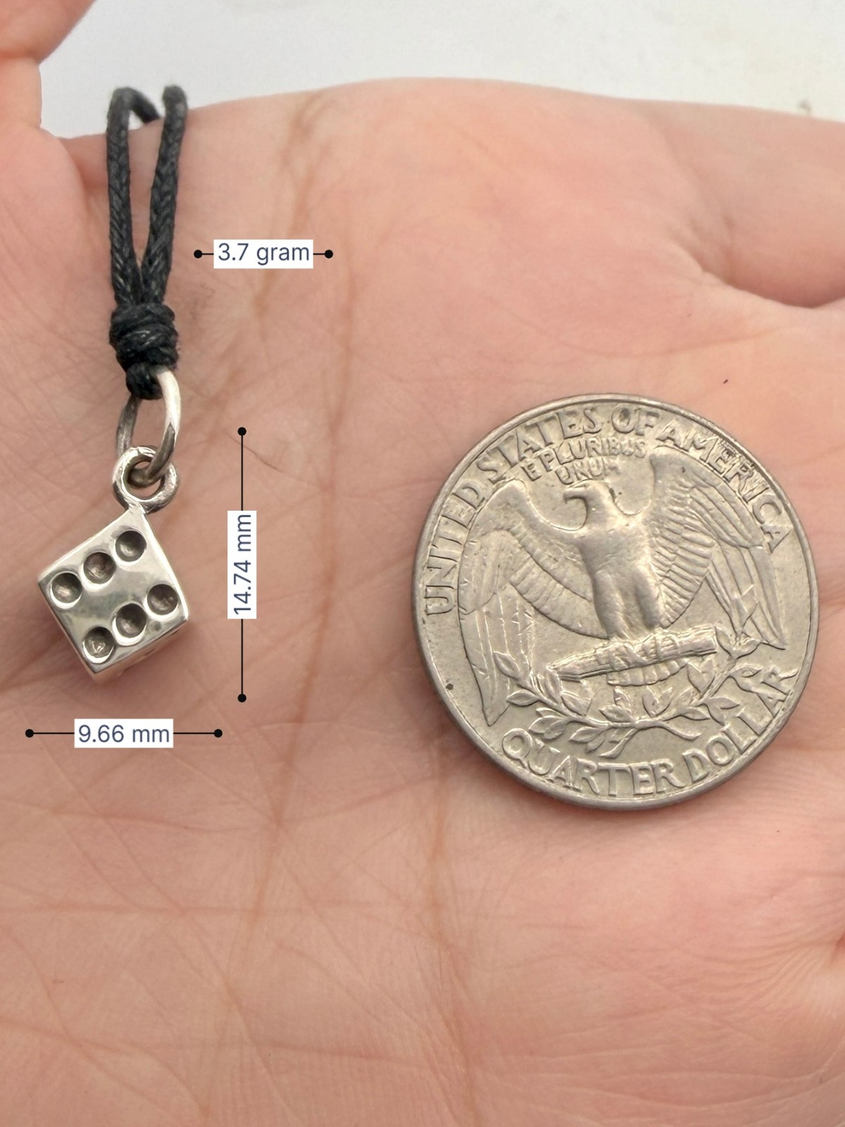 Dice Gambler 92.5 Sterling Silver Pewter Brass Charm Necklace Pendant Jewelry