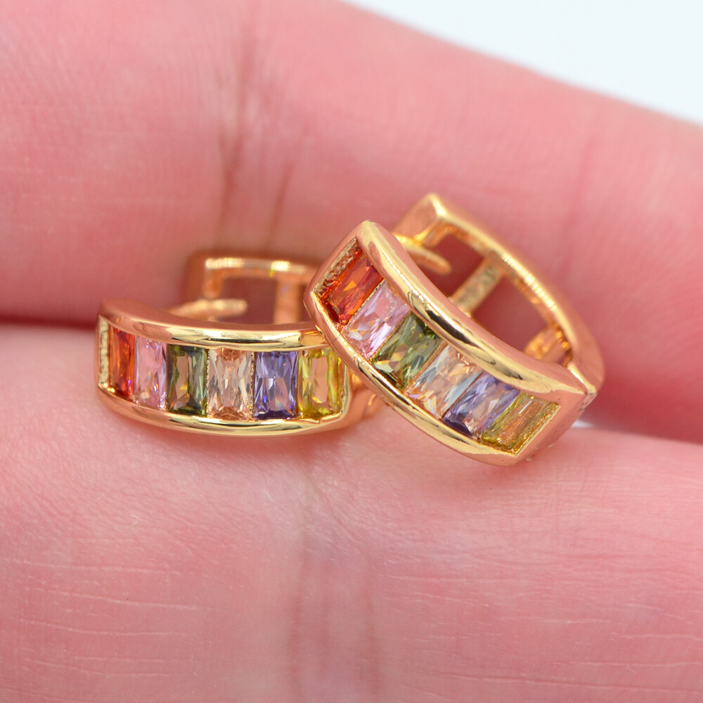 18K Yellow Gold Filled Women Green Mystic Topaz Hoop Huggie Earrings Jewelry