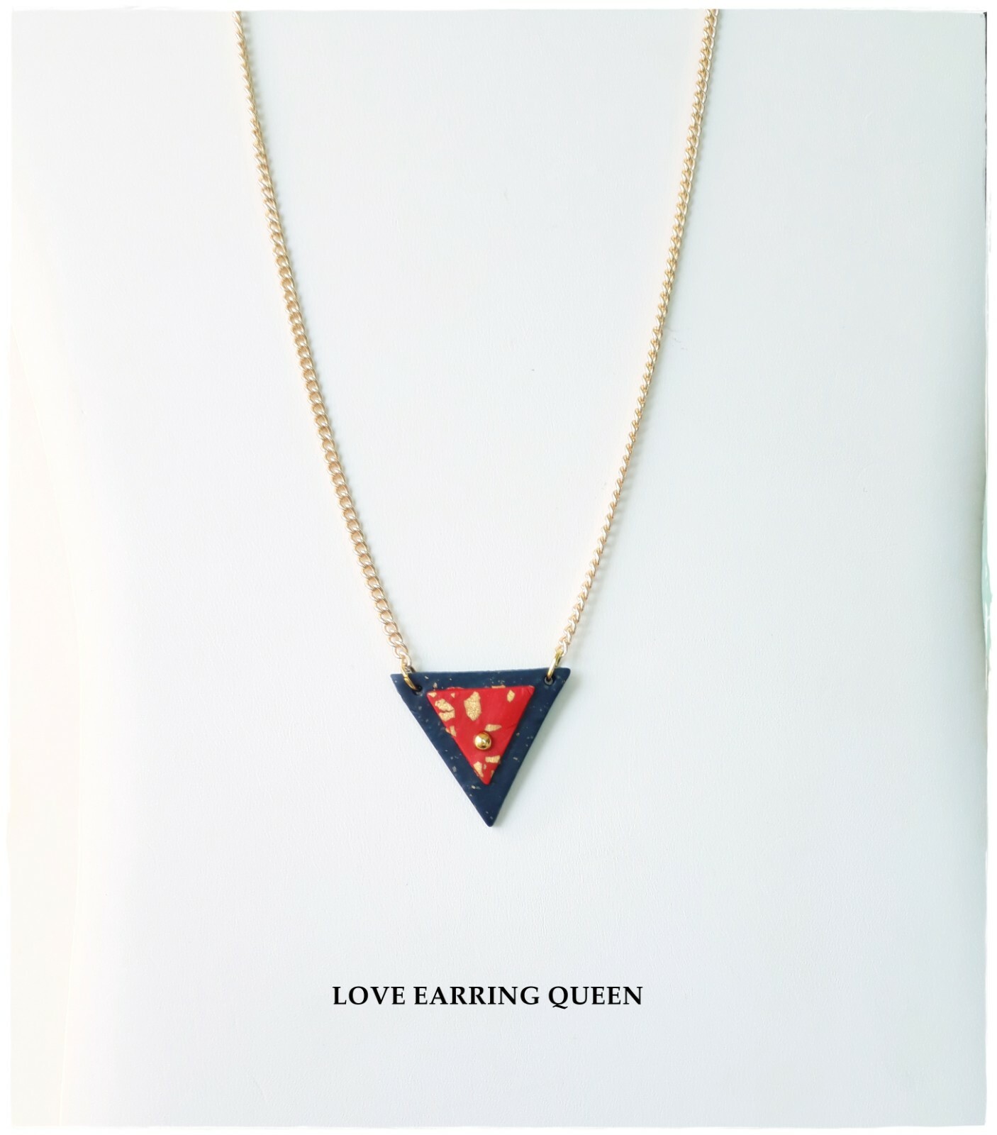 USA Navy Blue, Gold, Red Triangle Pendant Gold Plated Chain Necklace 20 in