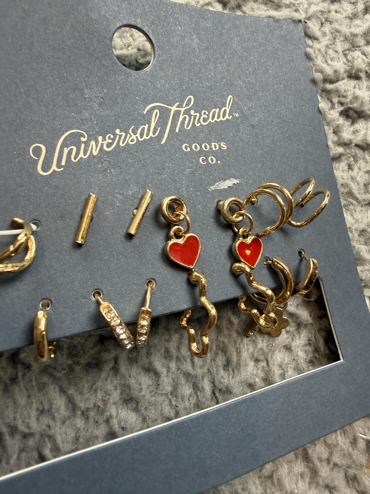 Universal Thread Earrings Gold Tone Heart Hoop Huggie Stud Nickel Free 8 Pair