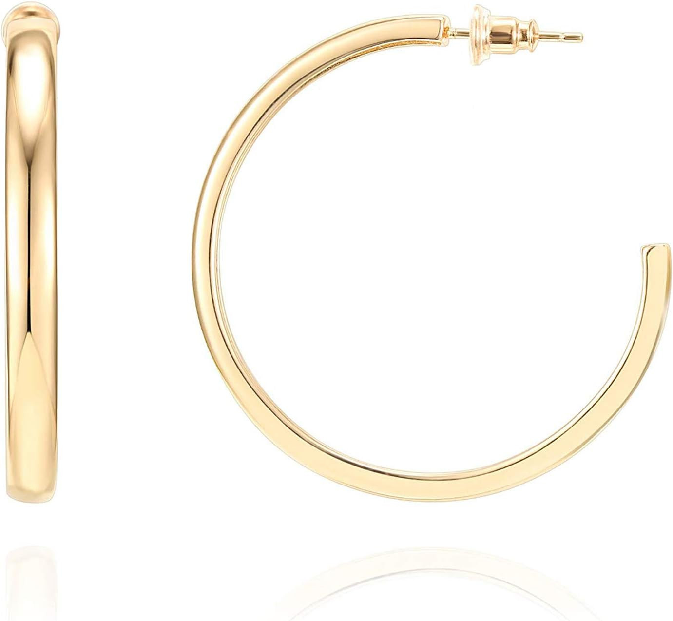 14K Gold Plated Wide Flat Edge Hoop Earrings for Women | Rose, White and Yellow