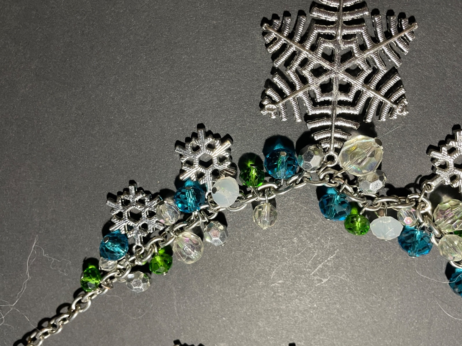 Pier 1 Snowflake Necklace Bracelet Set 19-21″ Holiday Christmas Rhinestone Charm