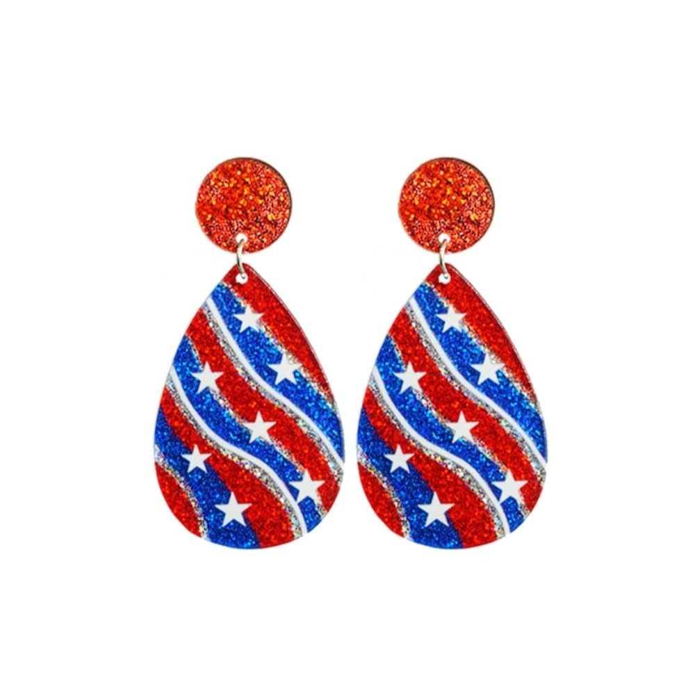 July 4th Independence Day Sparkly Red White Blue Acrylic Star Drop Earrings