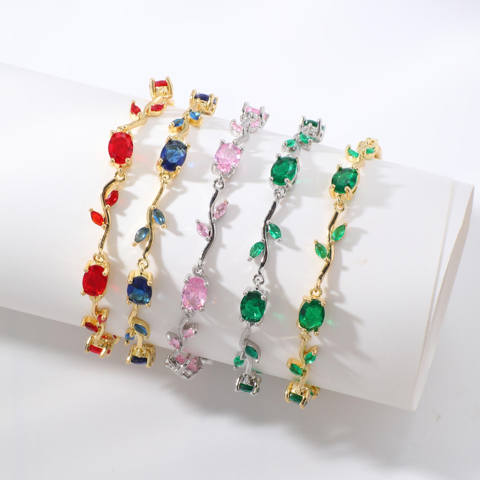 Oval Cut Green Emerald Gold Plated Bracelet Leaf Vine Chain Elegant Women’s Gift