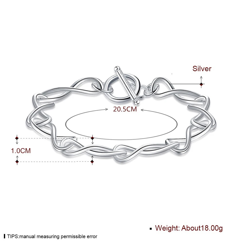 Fine 925 Sterling Silver twisted circle style shape chain Bracelet For Women