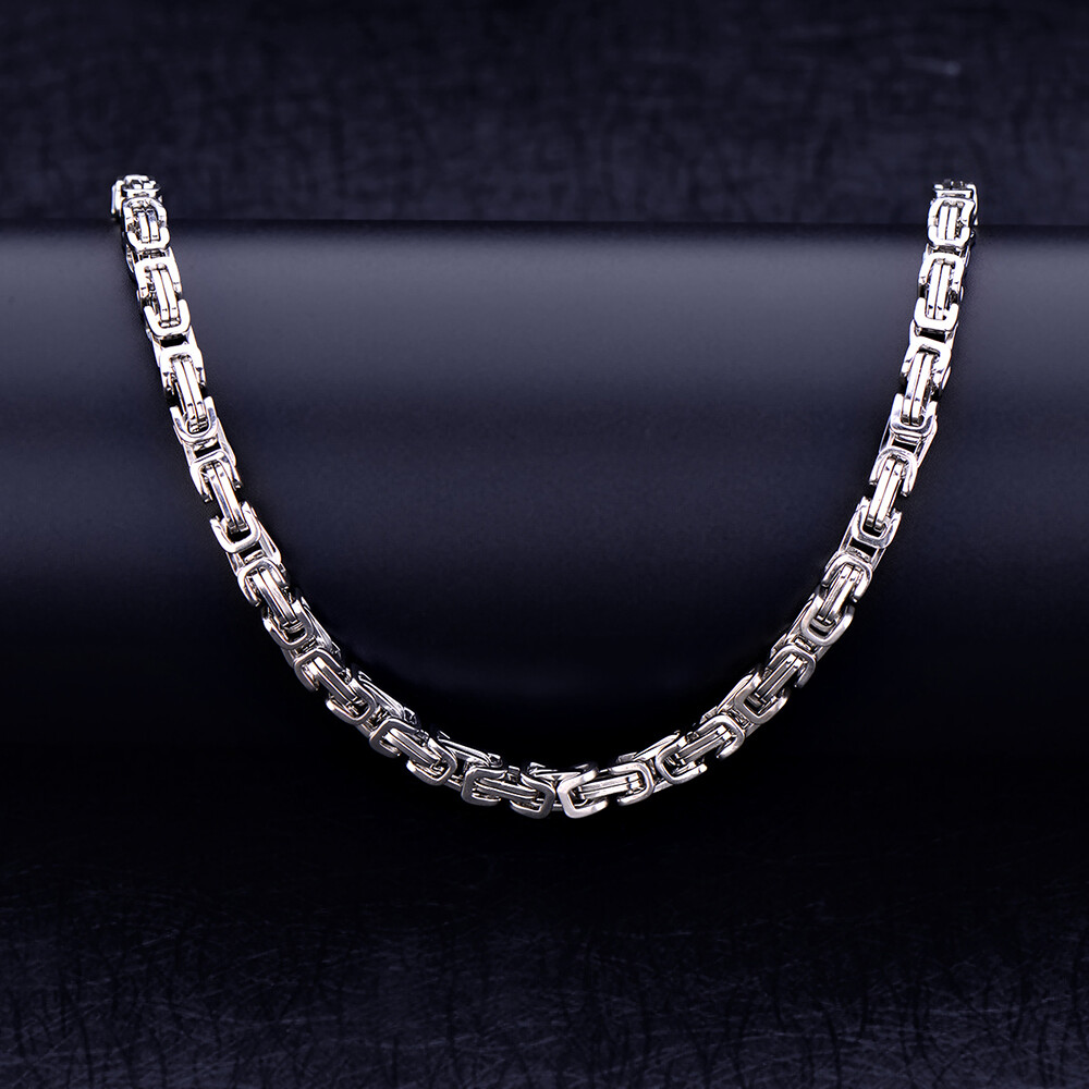 18-40″MEN’s Stainless Steel 4mm/6mm/9mm Silver Byzantine Box Link Chain Necklace