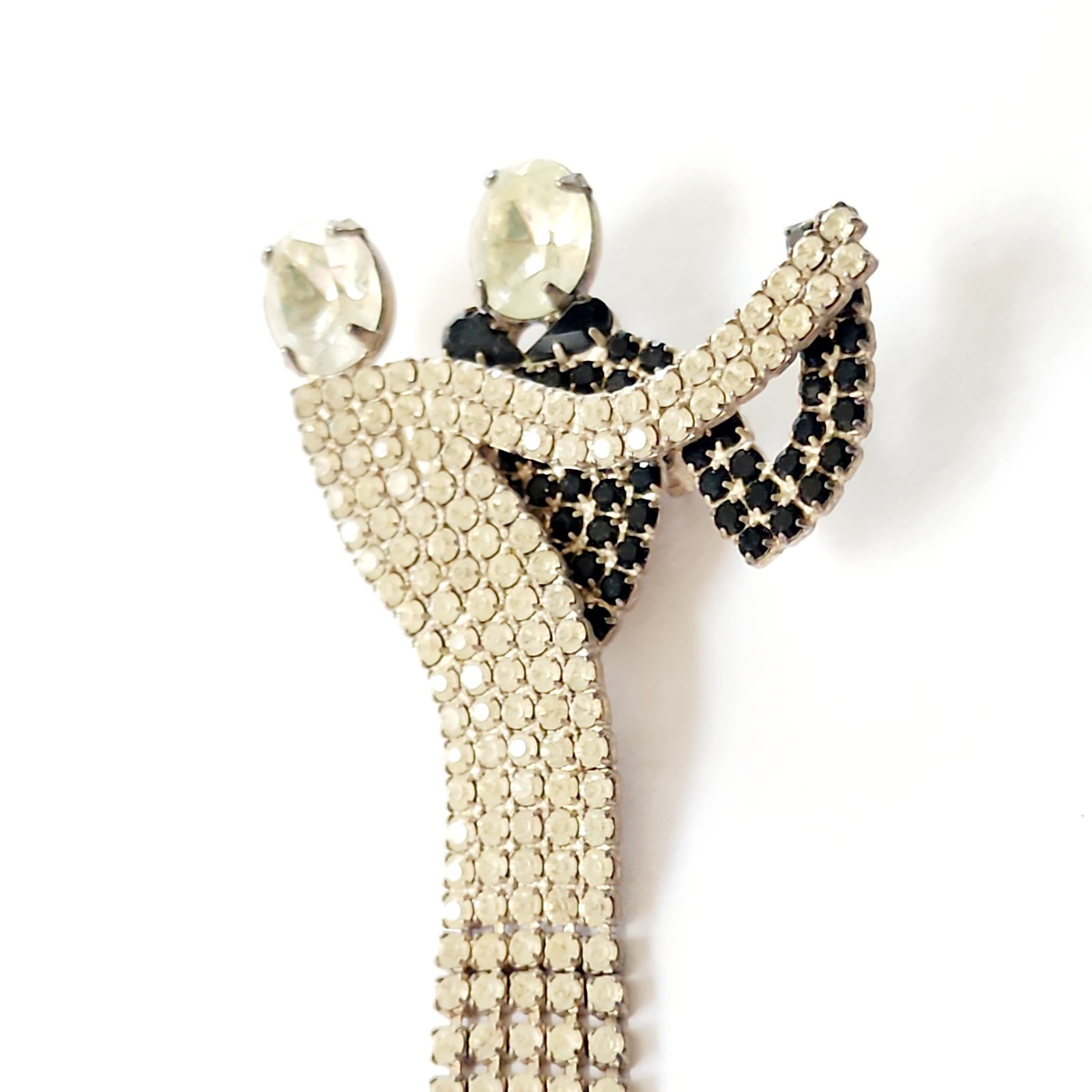 Art Deco Brooch Dancing Black And White Rhinestone Encrusted Moving Couple Pin
