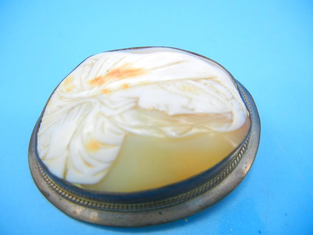 Antique or Vintage Cameo Brooch Pin Pendant Carved Shell Virgin Mary Madonna