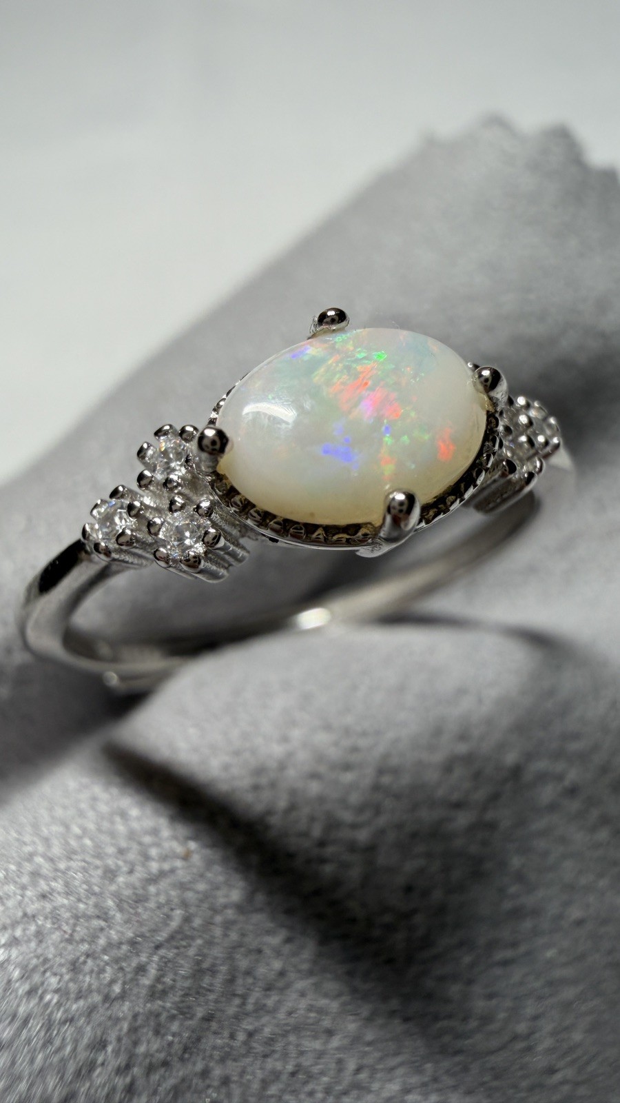 Solid Opal Ring Natural Rainbow Fire Silver Size Adjustable Everyday Lux #0165