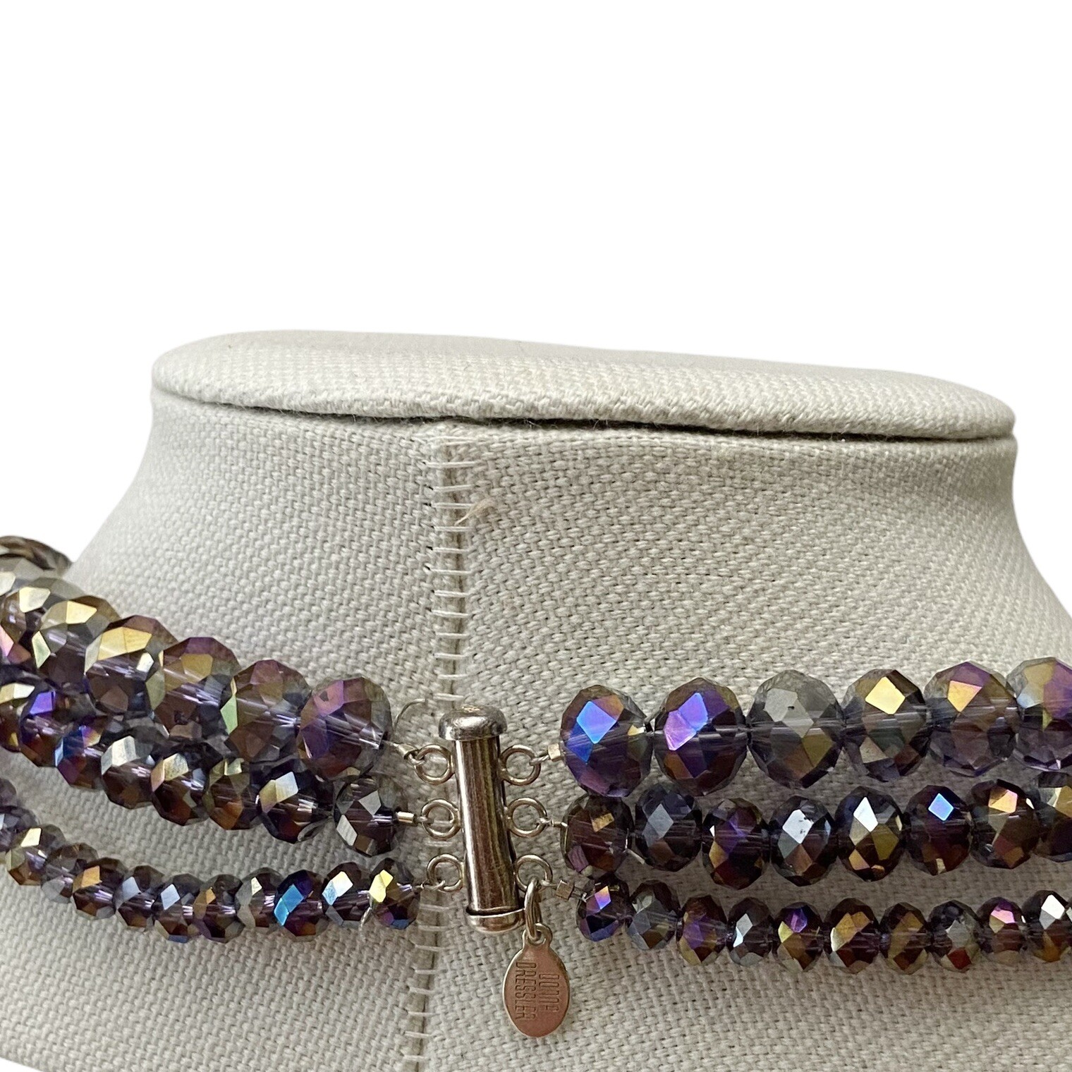 Donna Dressler Purple AB Swarovski Crystal Beaded 3 Strand 925 Clasp Necklace