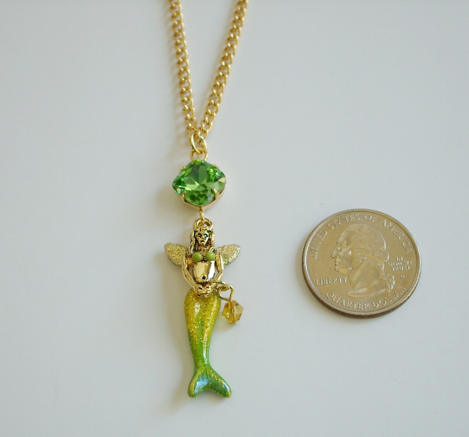 Kirks Folly Fairytale Winged Mermaid Necklace GT Hand Enameled & Follydusted