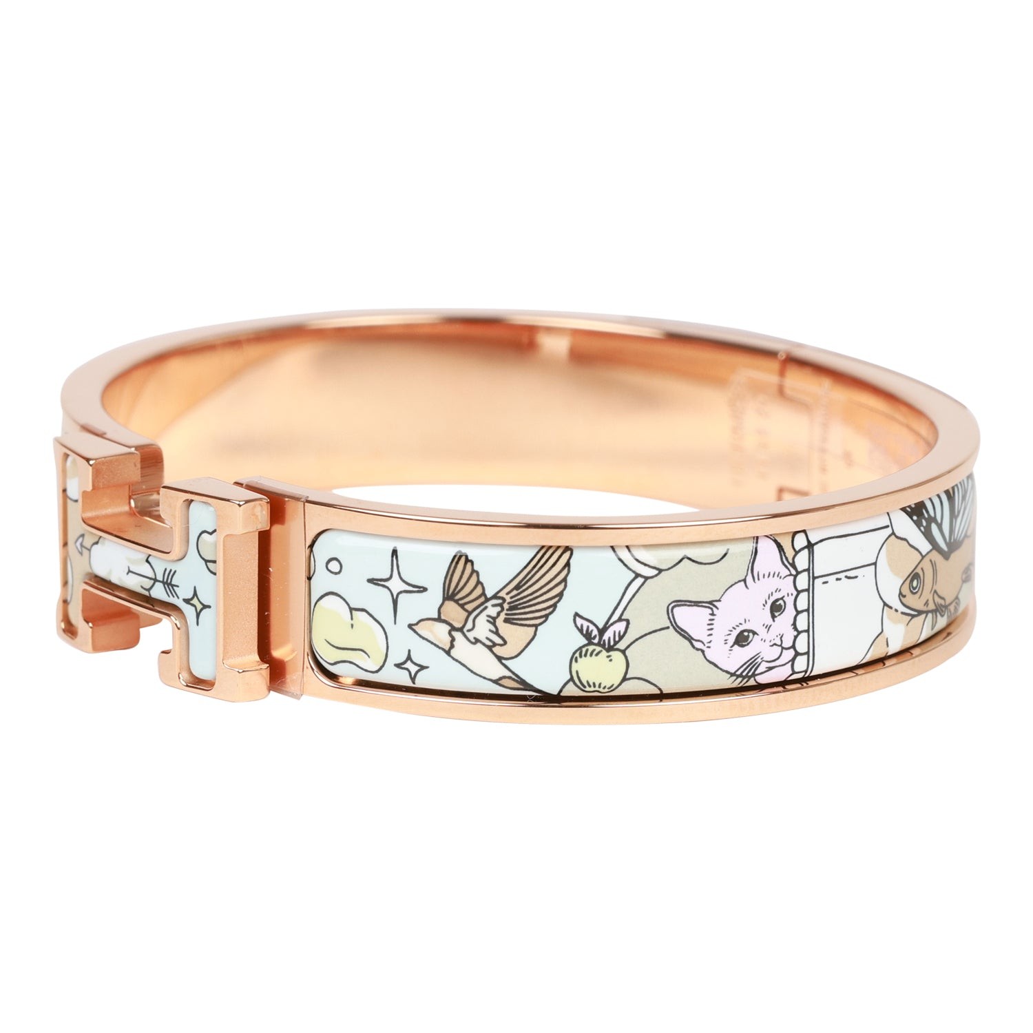Hermès Dans Les Nuages Clic Clac H Narrow Enamel Bracelet PM RGHW
