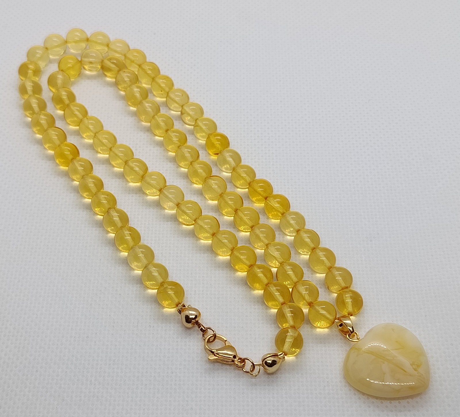 Gunuine Baltic Amber Yellow Multicolor Round Beads Necklace Heart 15.7g