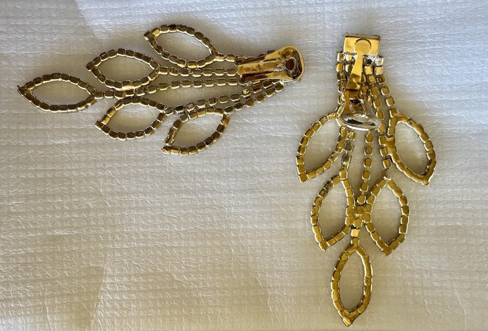 Vintage Rhinestone Chandelier Clip Earrings Bridal Prom NOS 1960s VTG Retro