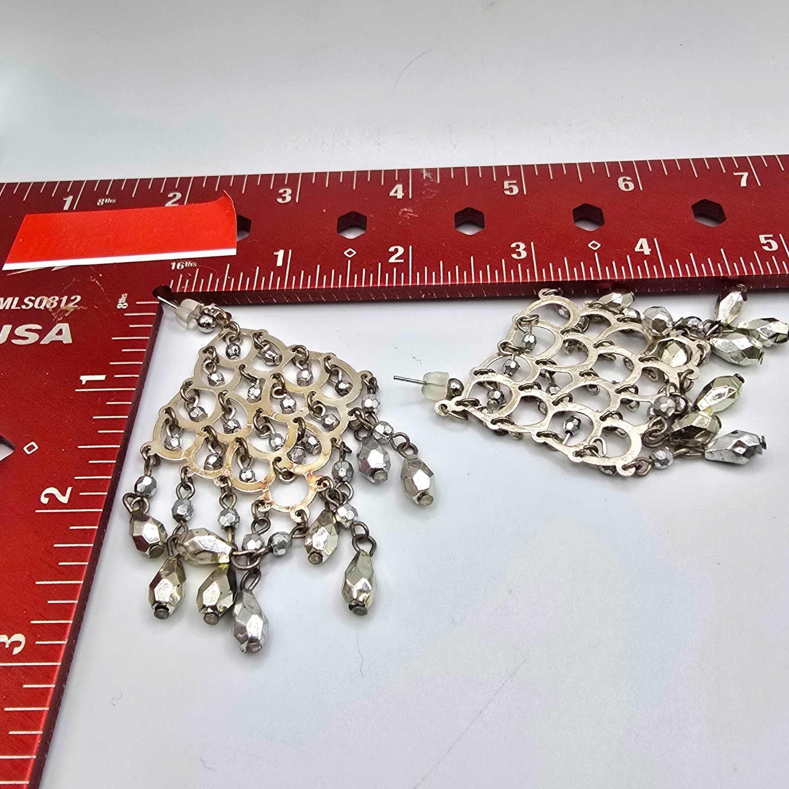 Earrings Chandelier Style Gray Beads Silver Tone Fashion Statement SKU 3103