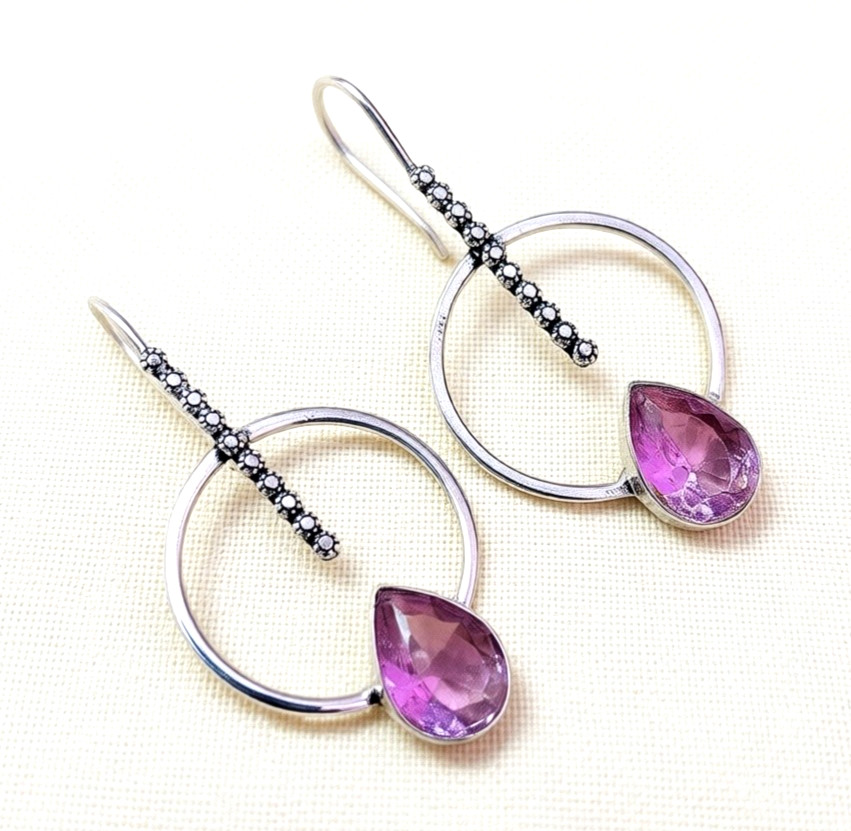 Pink Kunzite Gemstone 925 Sterling Silver Handmade Ethnic Jewelry Earrings 1.80″