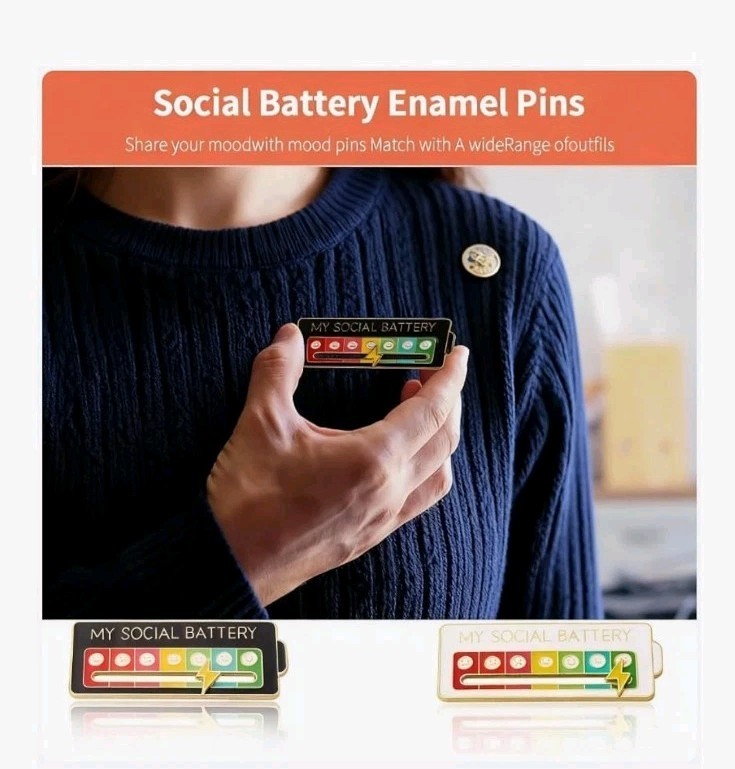 Social Battery Slider Pin 2Pcs Interactive Enamel Mood Brooch Funny Emotional…