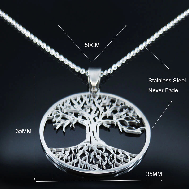 Tree of Life Stainless Steel Pendant Chain Necklace Silver Gold Color Women Men