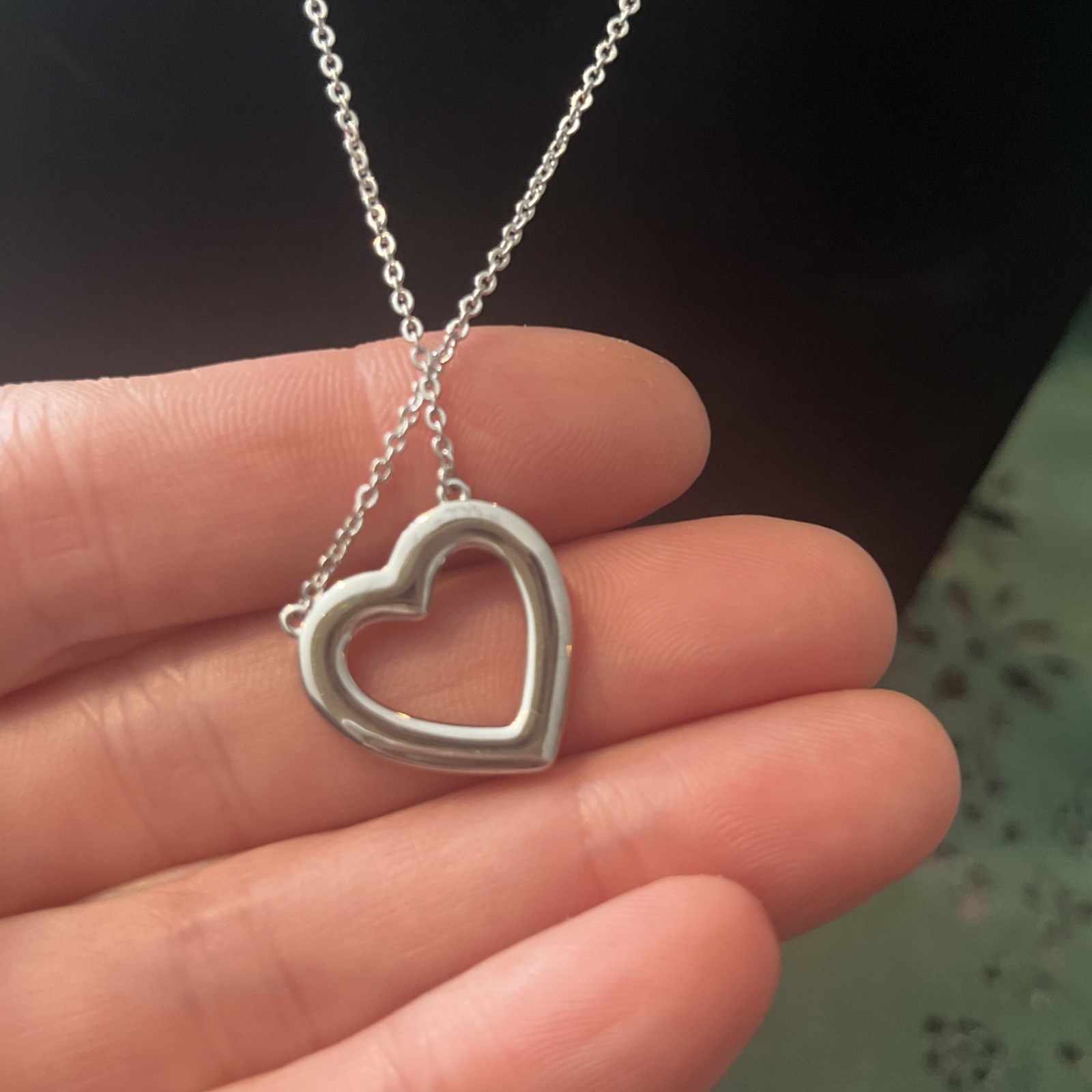 Open heart pendant necklace silver Tone Chain pave Cubic Zirconia Womens Jewelry