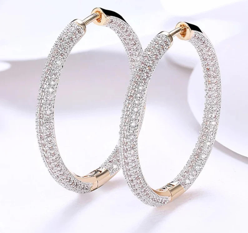 Gold Hoop Diamond Earrings | 925 Sterling Silver | 18k Earrings