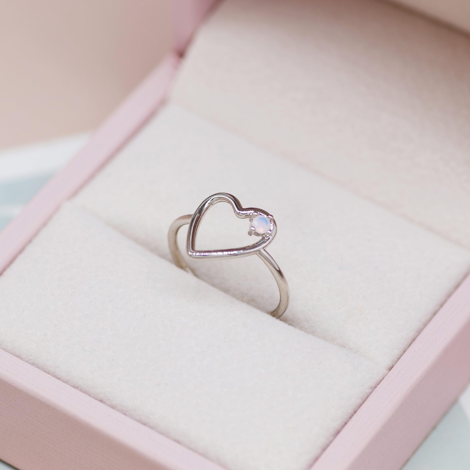 18K Gold Plated Heart Opal Ring, Adjustable Stackable Jewelry Gift for Women