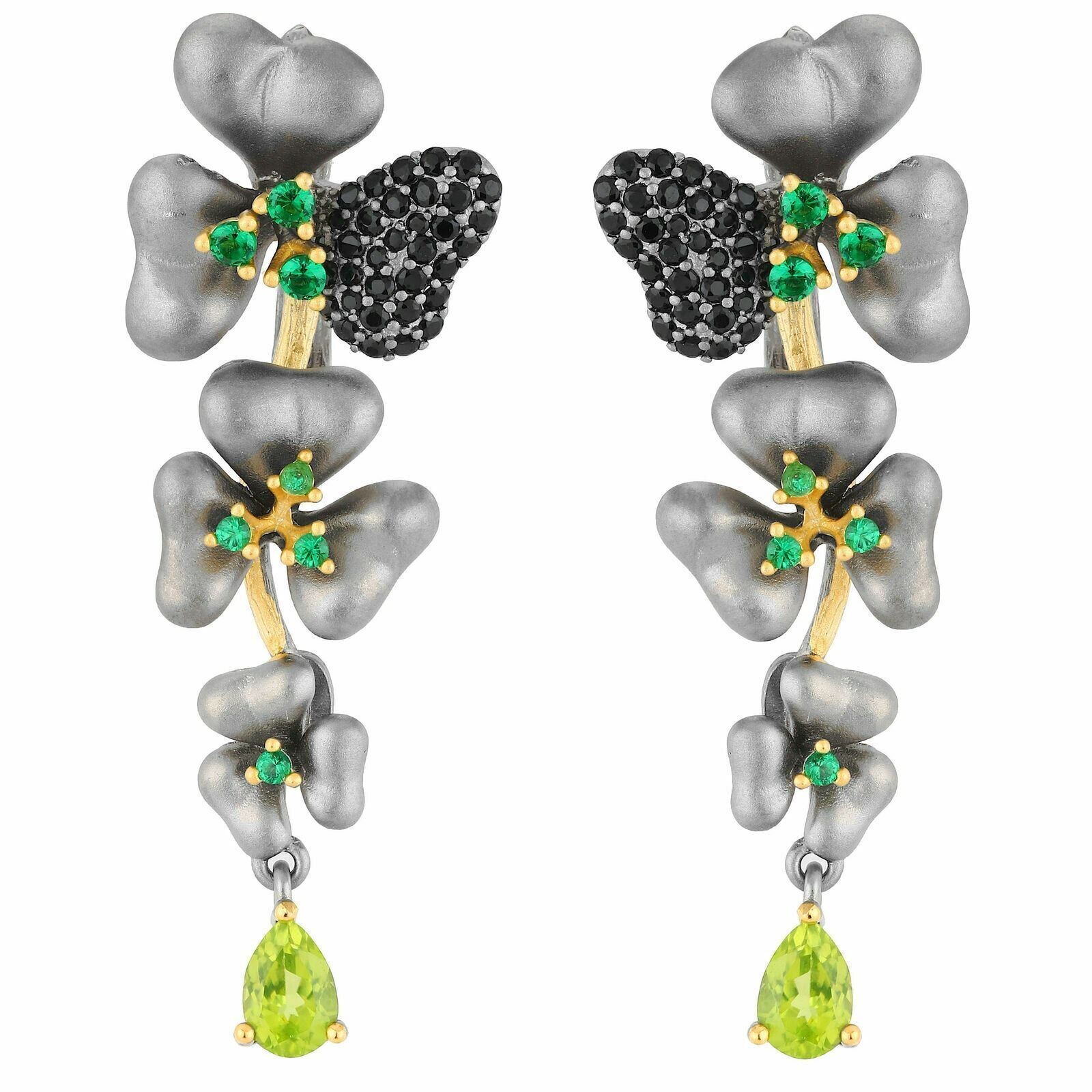 Silver Art Peridot Black Spinel 925 sterling silver unique earrings