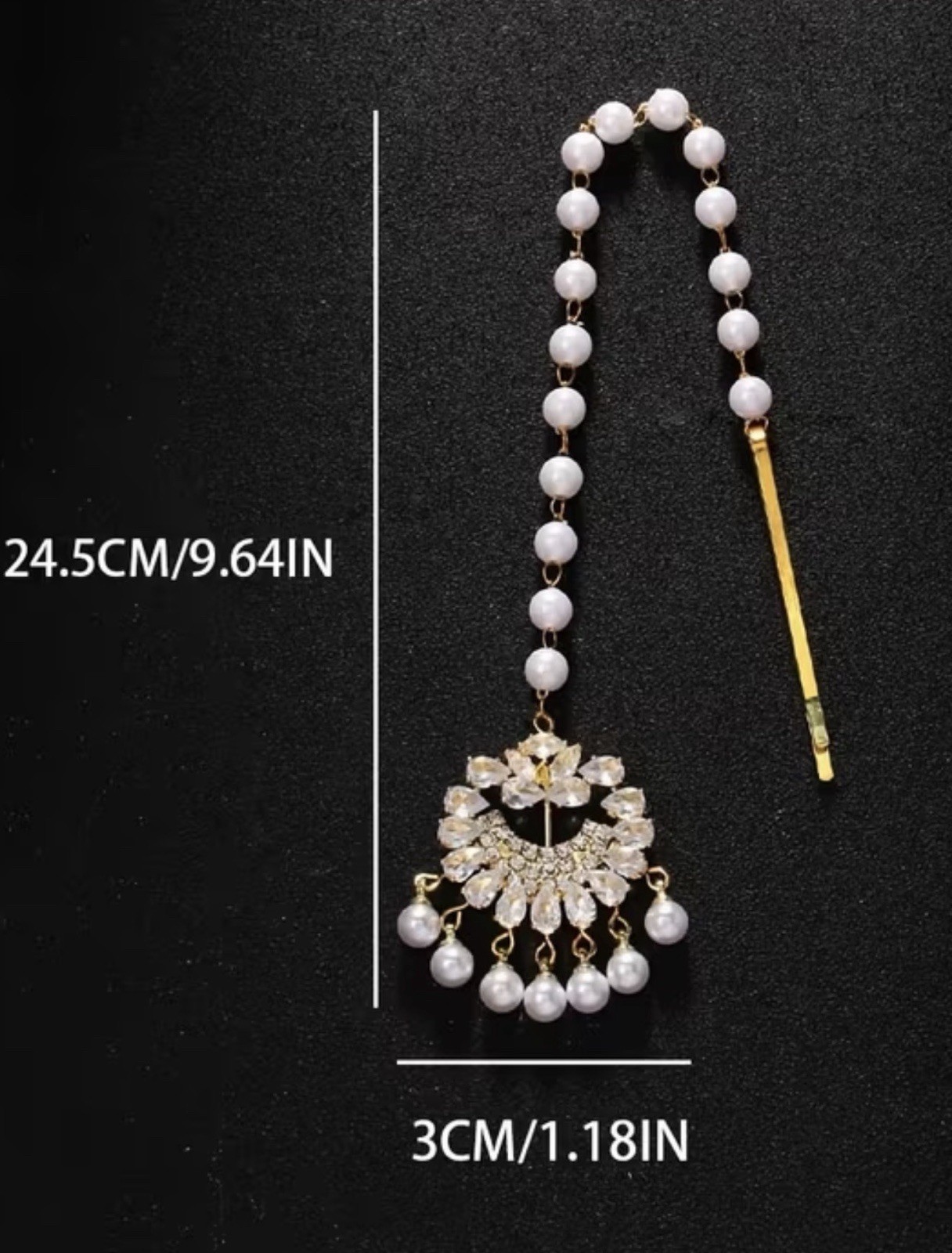 Women Traditional maang tikka Diamond And Pearls Tassels Lightweight Gold Plated
