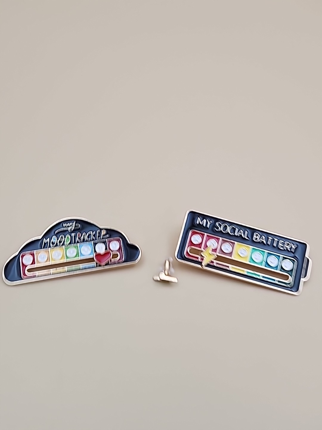 2 pack Interactive My Social Battery Emoji/My Moodtracker Emoji Enamel Pin NEW