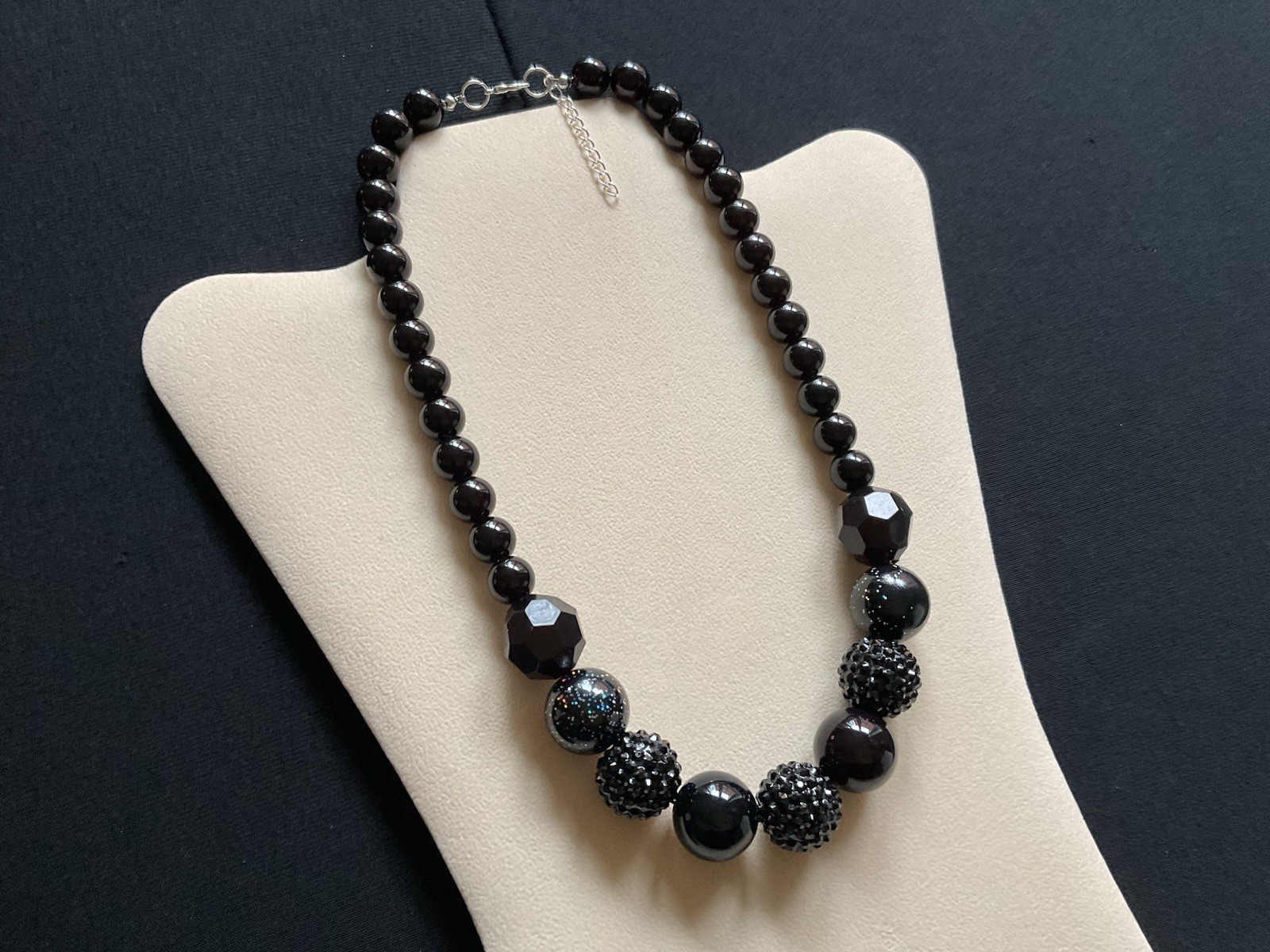 Chunky Black Beads Adjustable Necklace
