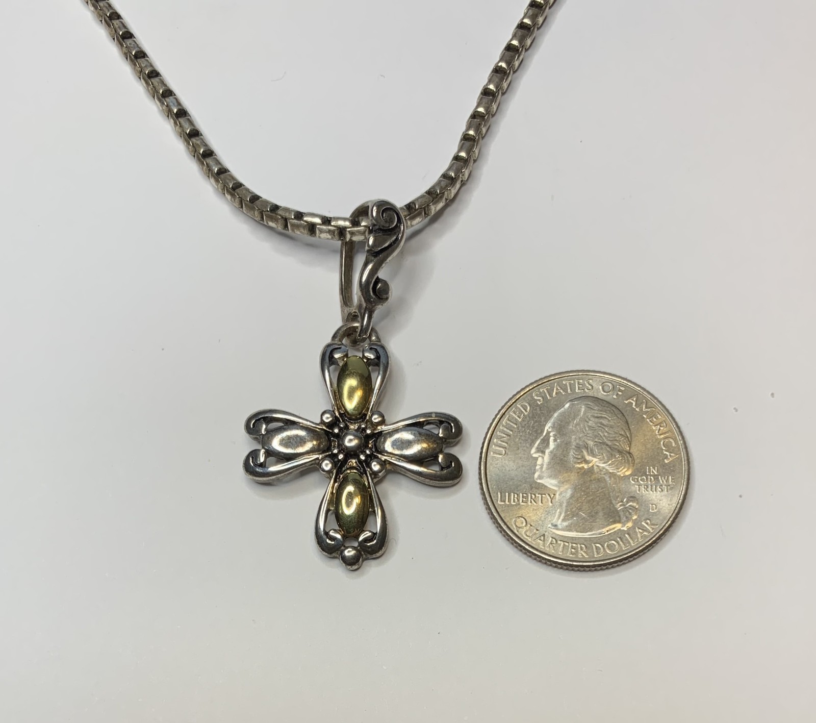 Premier Designs Deborah Silver and Gold Tone Cross Pendant Necklace