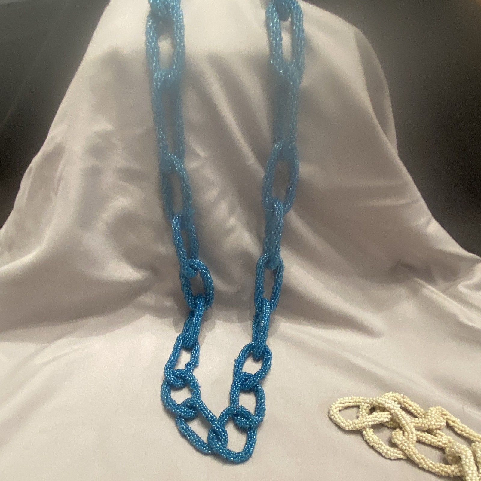 Lot of 3 Multicolor Glass Seed Bead Link Chain Statement Necklaces 18in Vintage