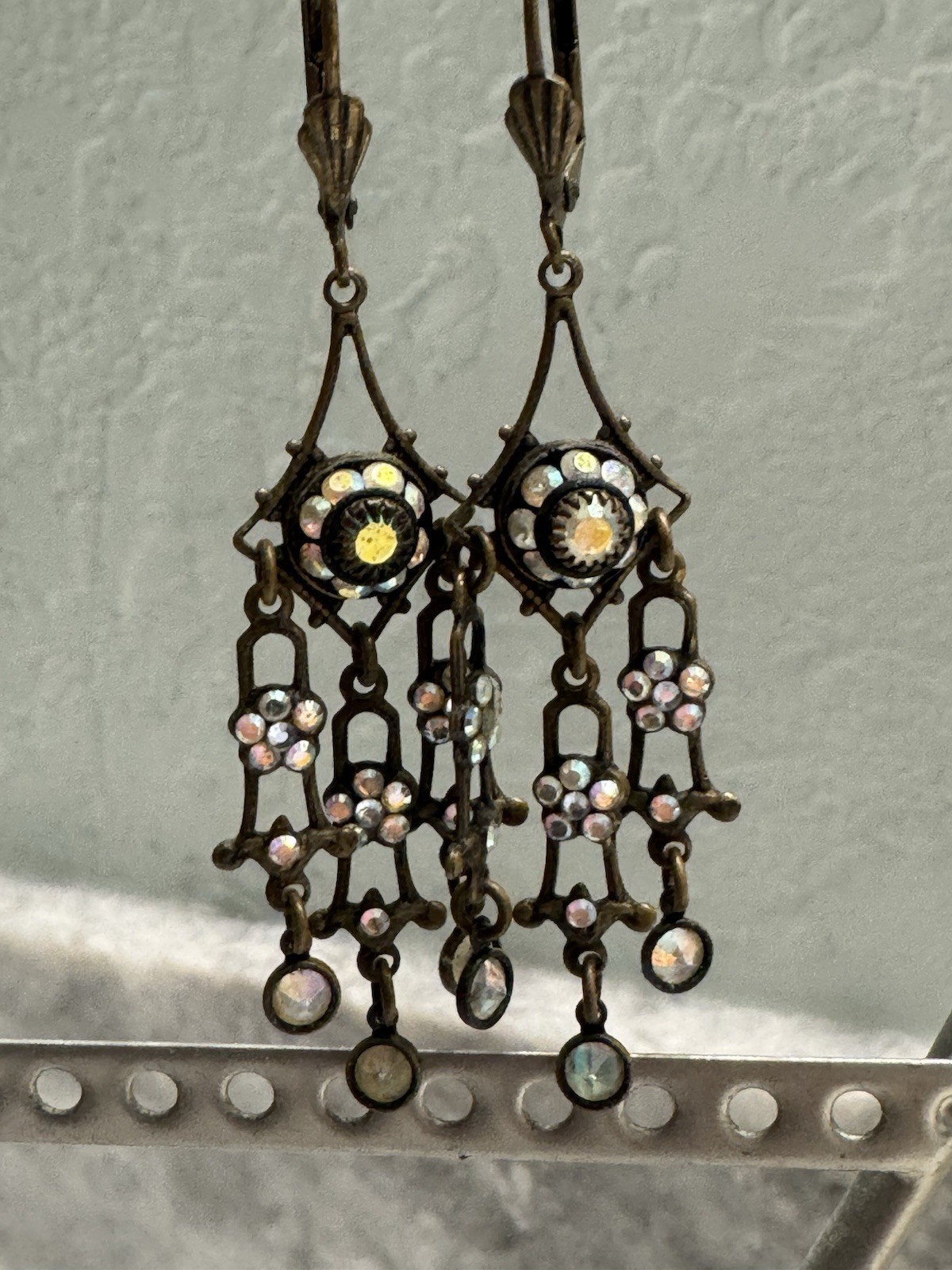 Vintage Popesco LaVie Parisienne ArtDeco Dangle Crystal Earrings France 1980’s