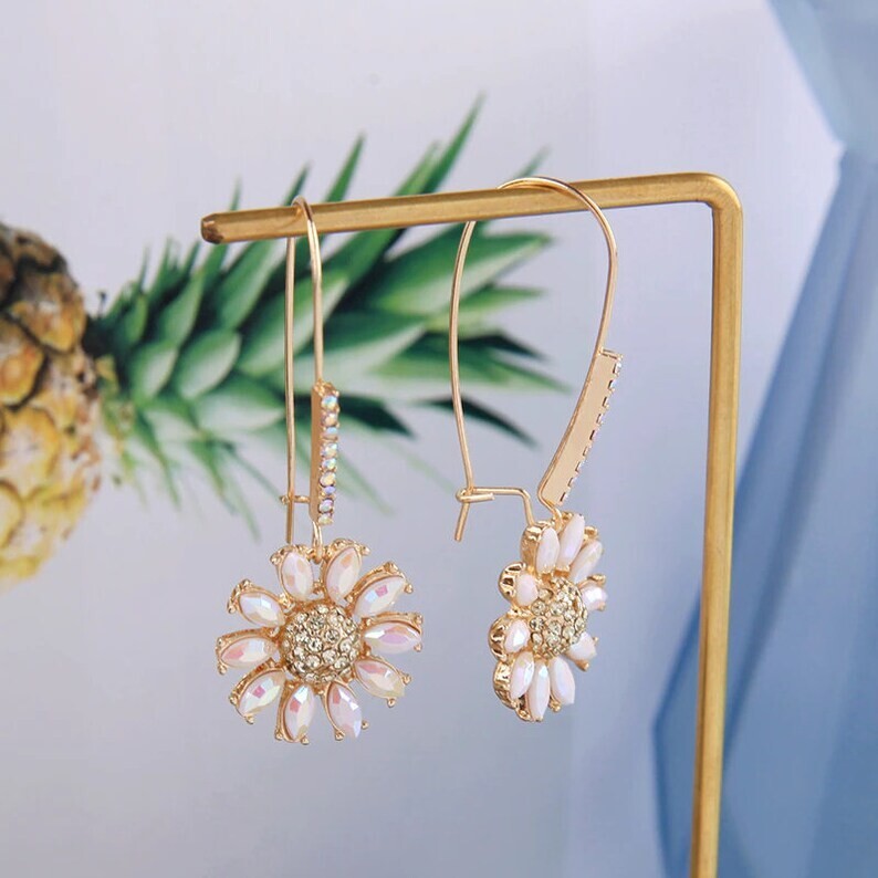 Betsey Johnson Flower Drop Earrings | Daisy Design | Pave Stone Accents
