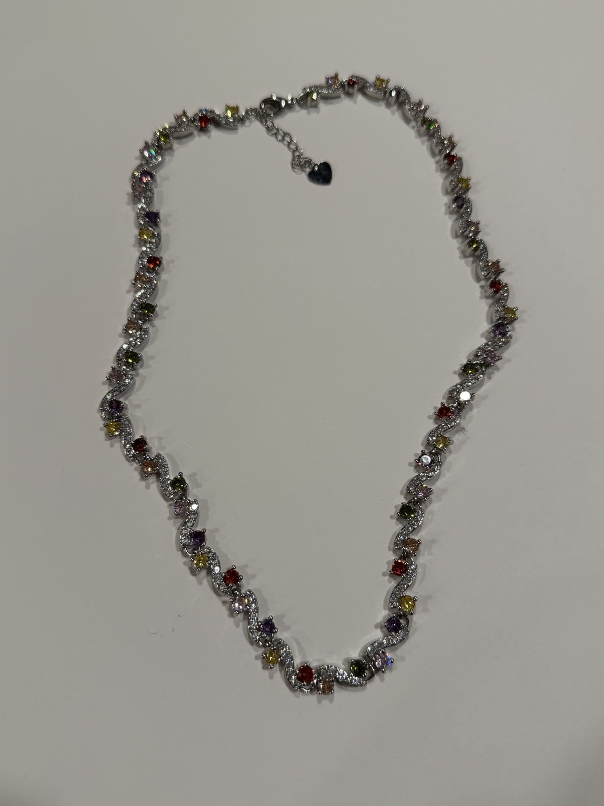 Multicolor Crystal CZ Tennis Necklace with Silver Tone Chain