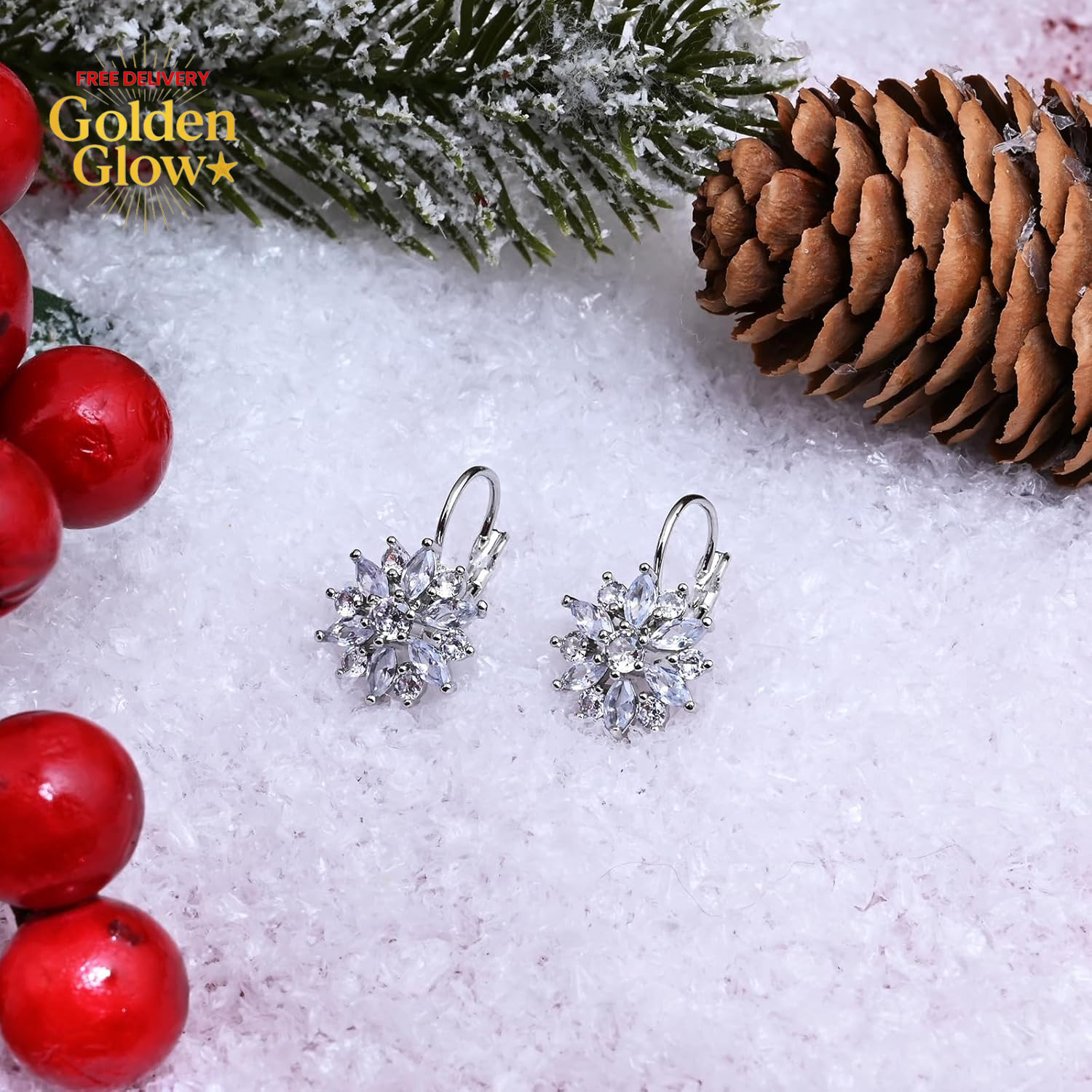 Snowflake Earrings Cubic Zirconia Earrings Sterling Silver Earrings Leverback Ea
