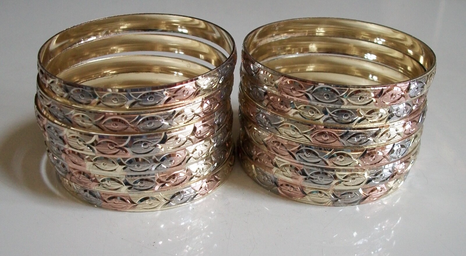 12PC SLIP-ON SILVER/GOLD/ROSE GOLD BANGLE BRACELET BEAUTIFUL DESIGN SET SIZE # 4