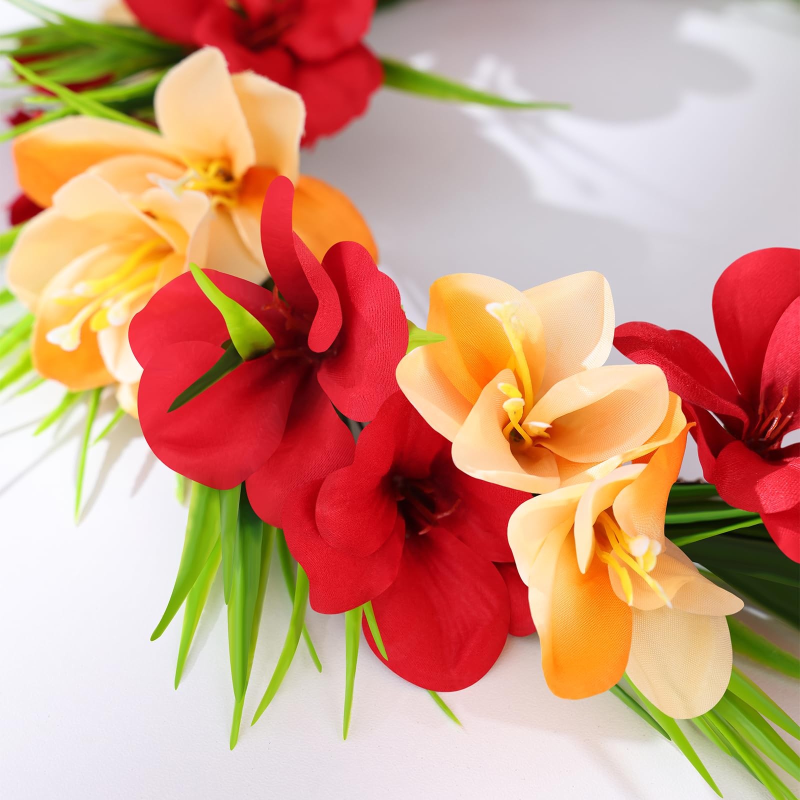 Hawaiian Leis Flower Crown Headband with Ribbon – General, Red+orange