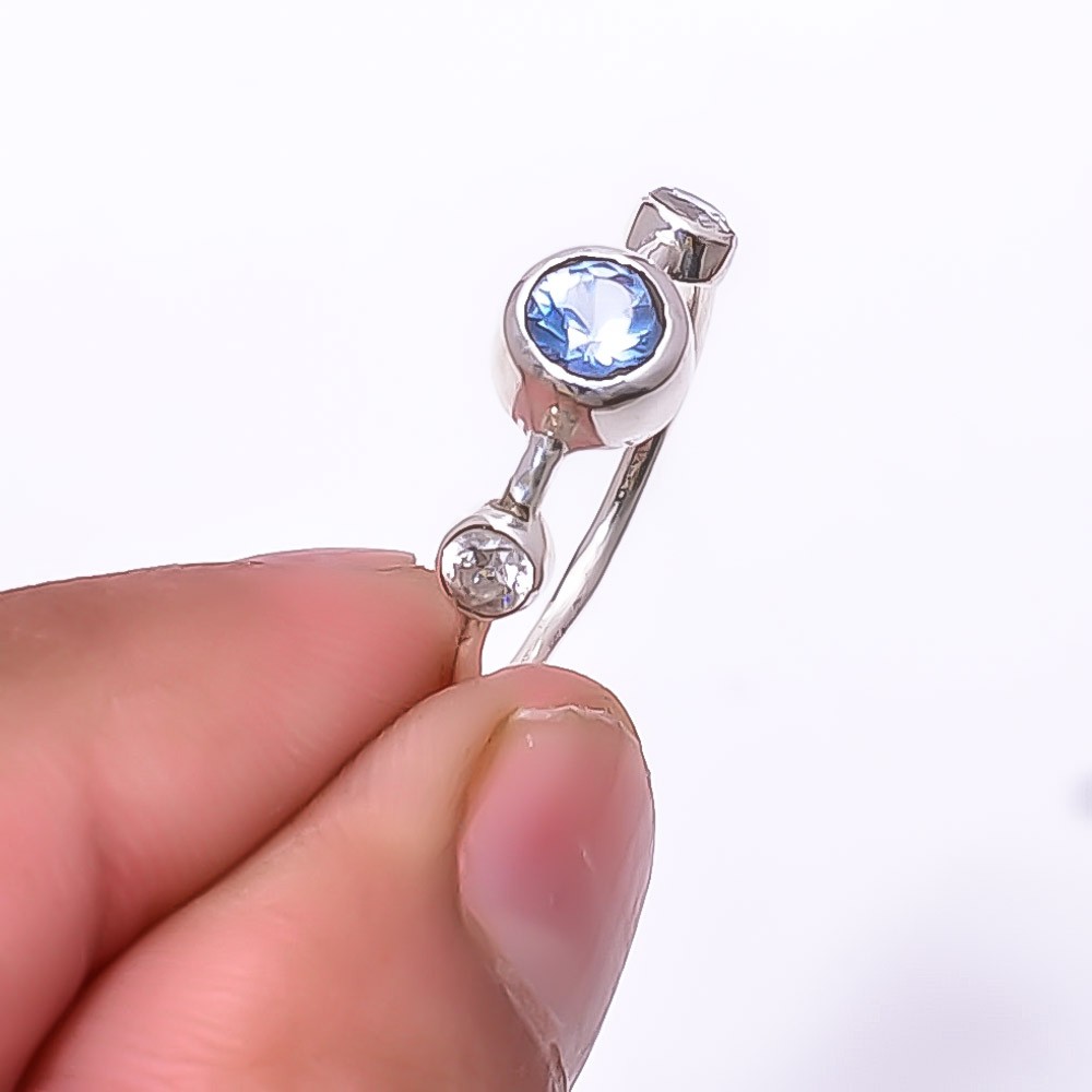 Tanzanite & White Topaz Gemstone 925 Sterling Silver Jewelry Ring s.7.5 Sku14