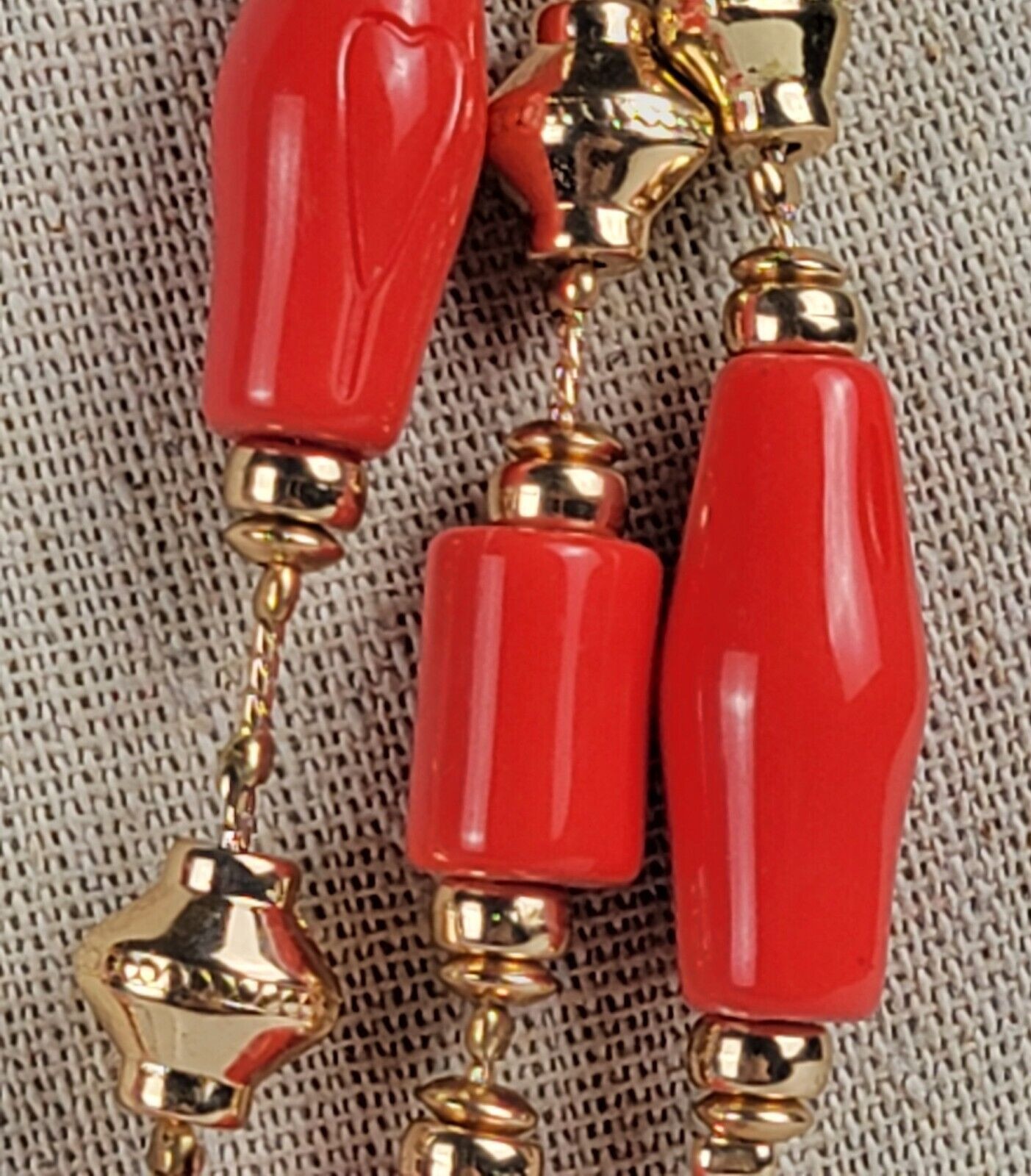 C1946 Double Row Orange And Gold Beaded Layered Necklace 20.5 Inch Lobster Clasp