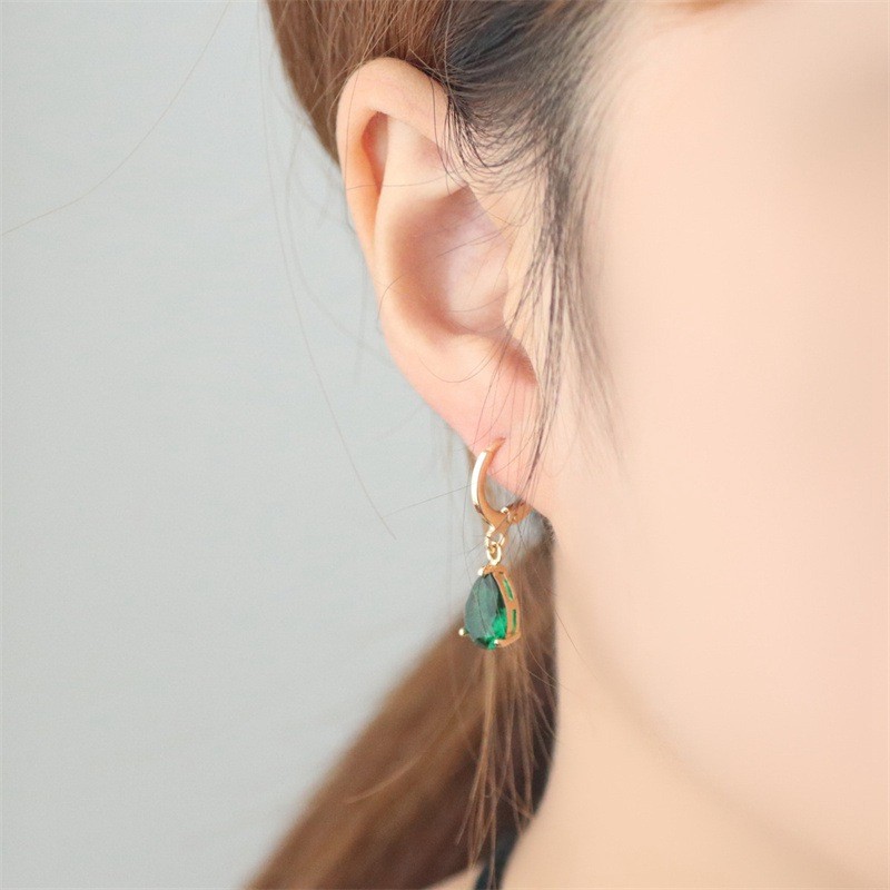 Female earrings water drop zirconium copper inlaid color all-match simple Retro