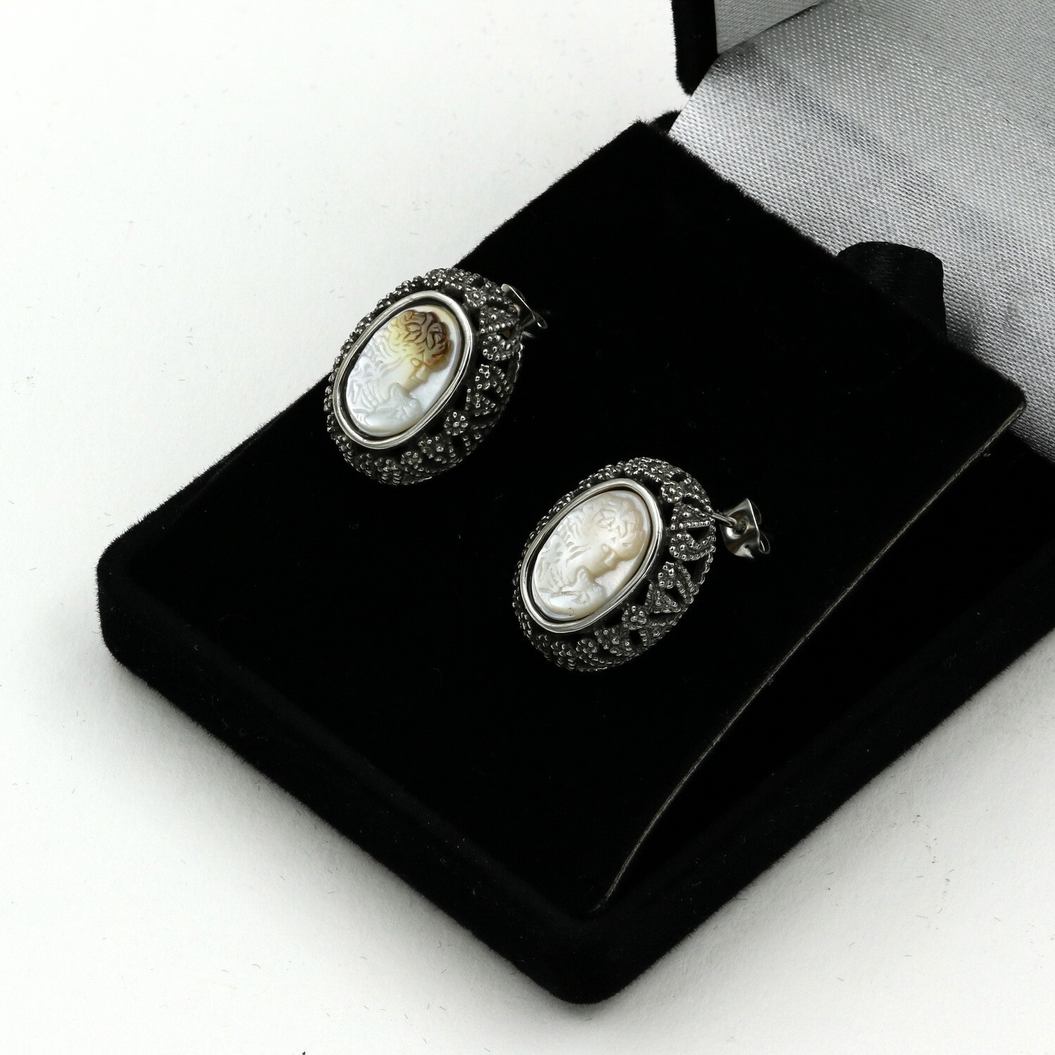 Stainless Steel 316 Abalone Cameo Marcasite Pendant & Earrings