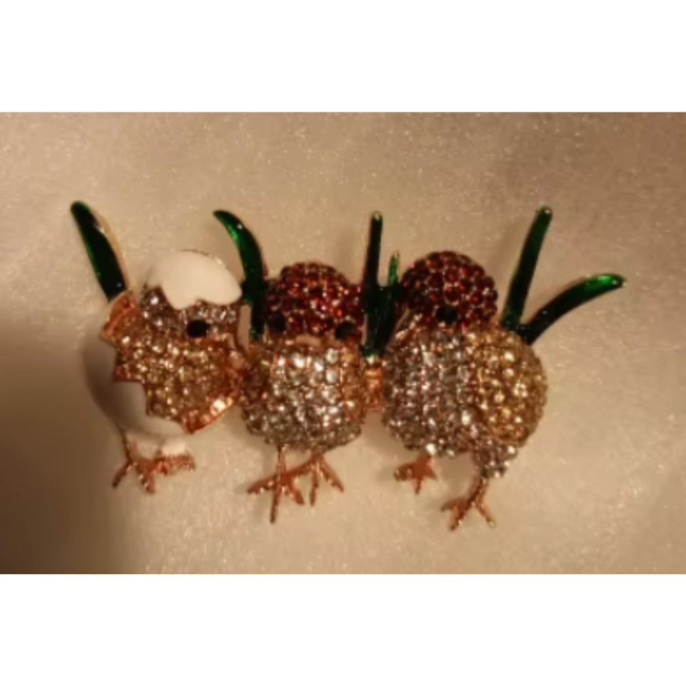 Easter Spring Rhinestone Sparkling Chick Brooch Cute Grass Bird Pin Jewelry Gift