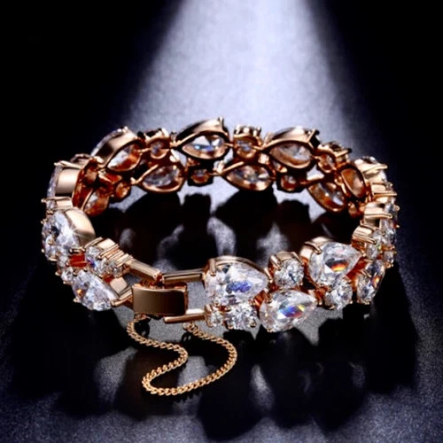 14k Rose Gold Plated Tennis Bracelet Made Simulated Diamond Stone 7.5 Inch