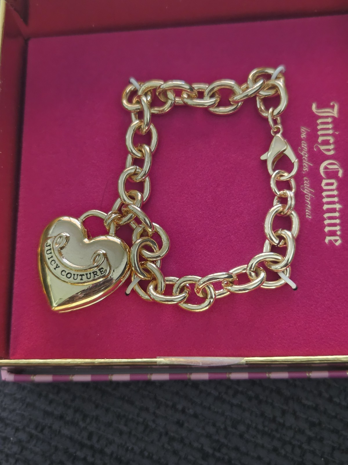 Juicy Couture Gold Puffy Heart Charm Chain Dangle Bracelet