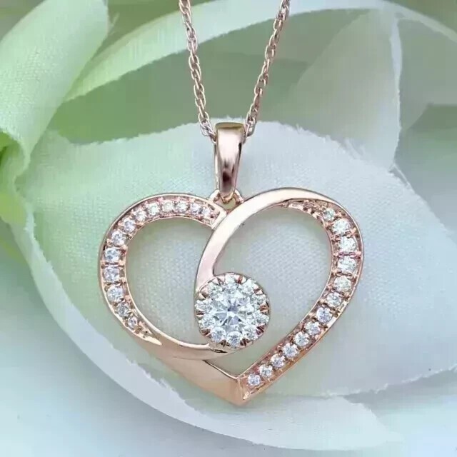 2.20Ct Round Cut Simulated Diamond Women’s Heart Pendant In 14K Rose Gold Plated